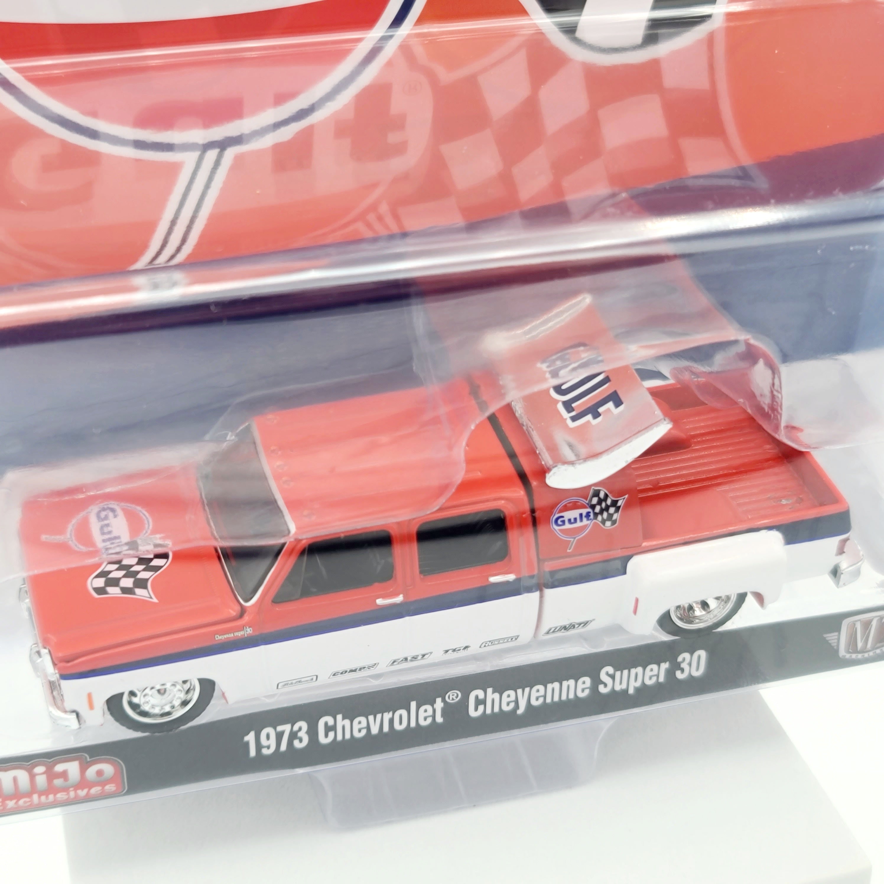 M2 Machines '73 Chevrolet Cheyenne Super 30 Dually Pickup - 1:64, Gulf Oil (2025 MiJo Exclusives - Limited Edition)